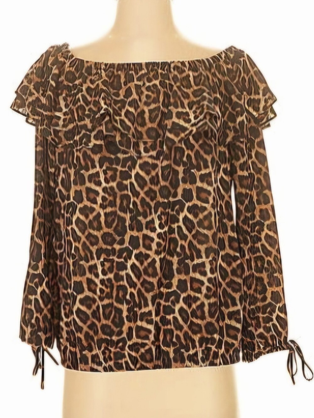 Michael Kors Leopard Print Off-Shoulder Women's Peasant Top - Brown